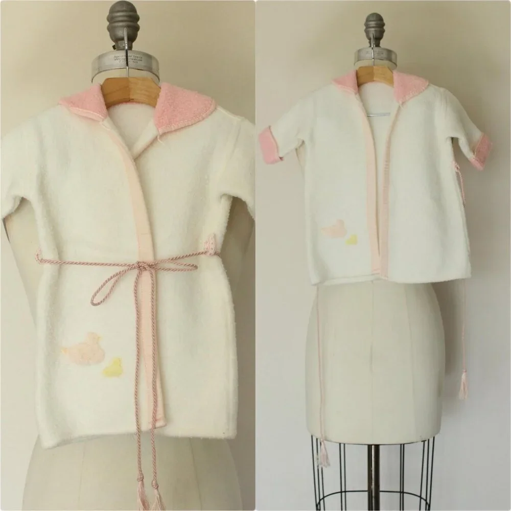 Vintage 1960s Baby Jacket With Ducks, Infant Girls Fleece Layette Clothing - Picture 1 of 10